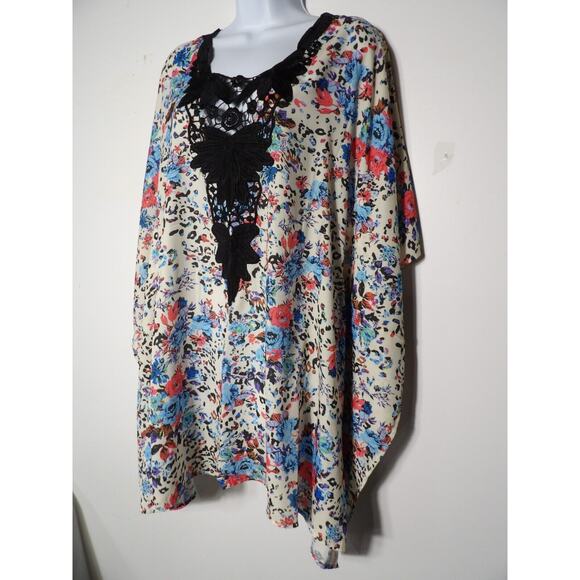 Cosita Linda Beachwear One Size Cover Up Dress Tunic kimon Floral Colorful Artsy - Picture 2 of 12